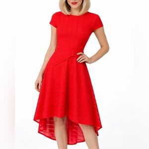 Stunning Red Textured High-Low Dress – Size M